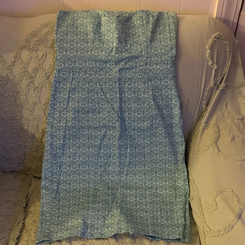 Express Teal Patterned Strapless Fitted Dress - image 1